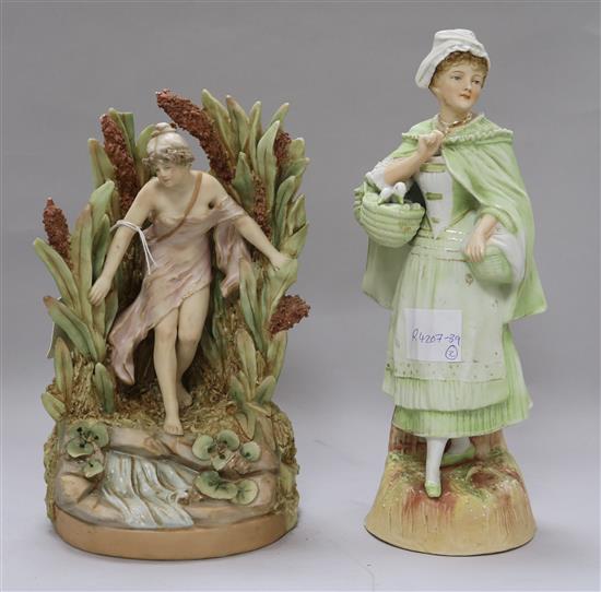 A Royal Dux type figure and another bisque figure